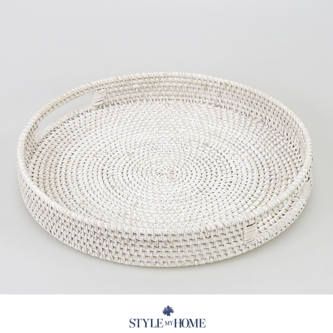 Morning White Rattan Tray Round