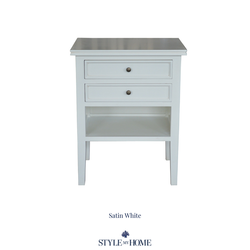 hamptons bedside shelf drawers white