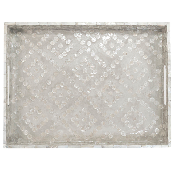 Diamond Rectangular Mother Of Pearl Tray- Neutral/grey