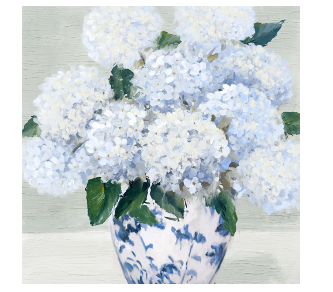 Hamptons Hydrangea Canvas In Antique Silver Frame