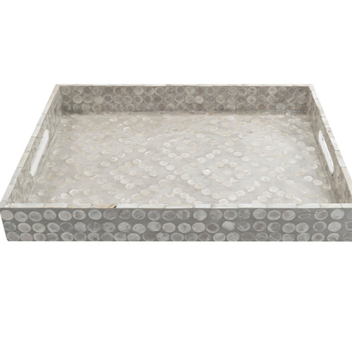 Diamond Rectangular Mother Of Pearl Tray- Neutral/grey