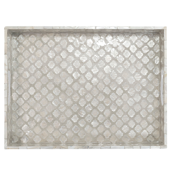 Quatrefoil Rectangular Mother Of Pearl Tray- Neutral/grey