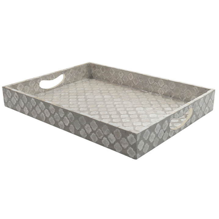 Quatrefoil Rectangular Mother Of Pearl Tray- Neutral/grey