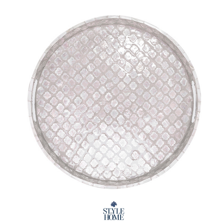 Quatrefoil Round Mother Of Pearl Tray- Neutral