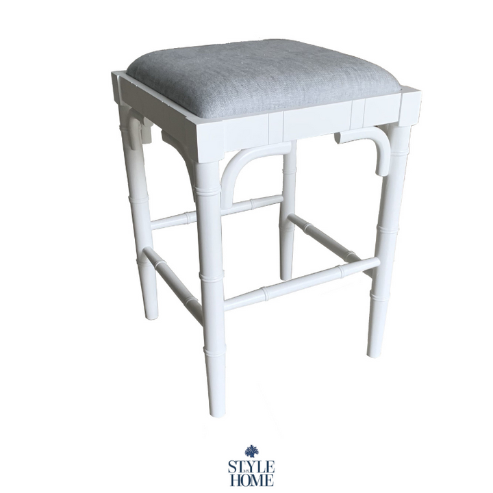 Traditional Chippendale Backless Stool With Padded Linen Seat