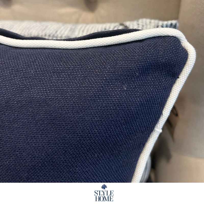 Threads 100percent Linen Square Cushion - Royal Navy With White Piping