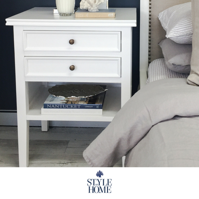 hamptons bedside shelf drawers white