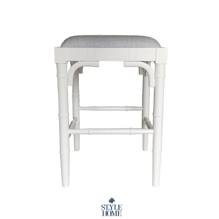 Traditional Chippendale Backless Stool With Padded Linen Seat