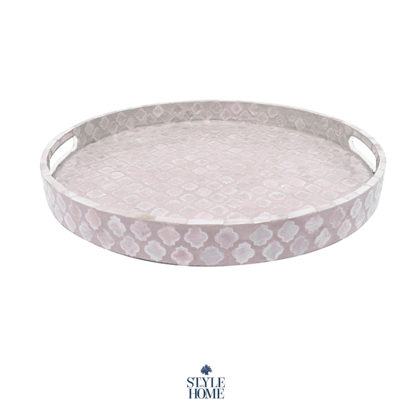 Quatrefoil Round Mother Of Pearl Tray- Neutral