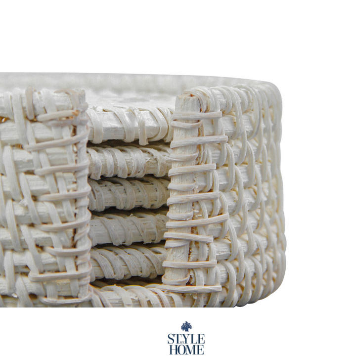 Verandah White Rattan Coaster - Set Of 6 With Holder