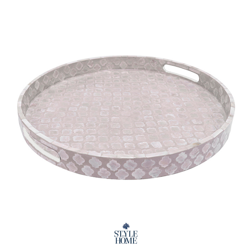 Quatrefoil Round Mother Of Pearl Tray- Neutral