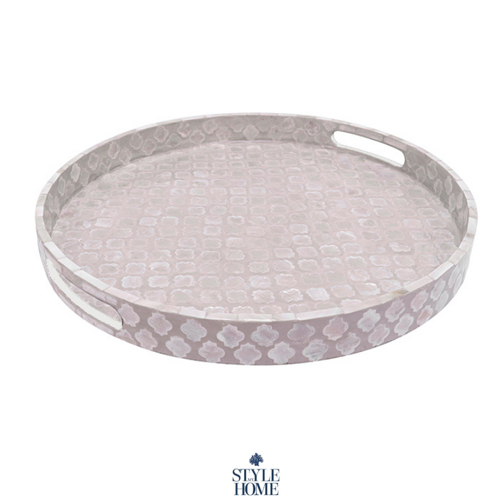 Quatrefoil Round Mother Of Pearl Tray- Neutral