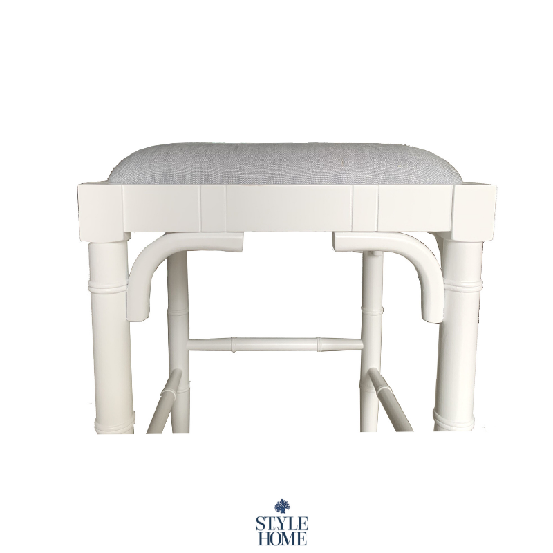 Traditional Chippendale Backless Stool With Padded Linen Seat