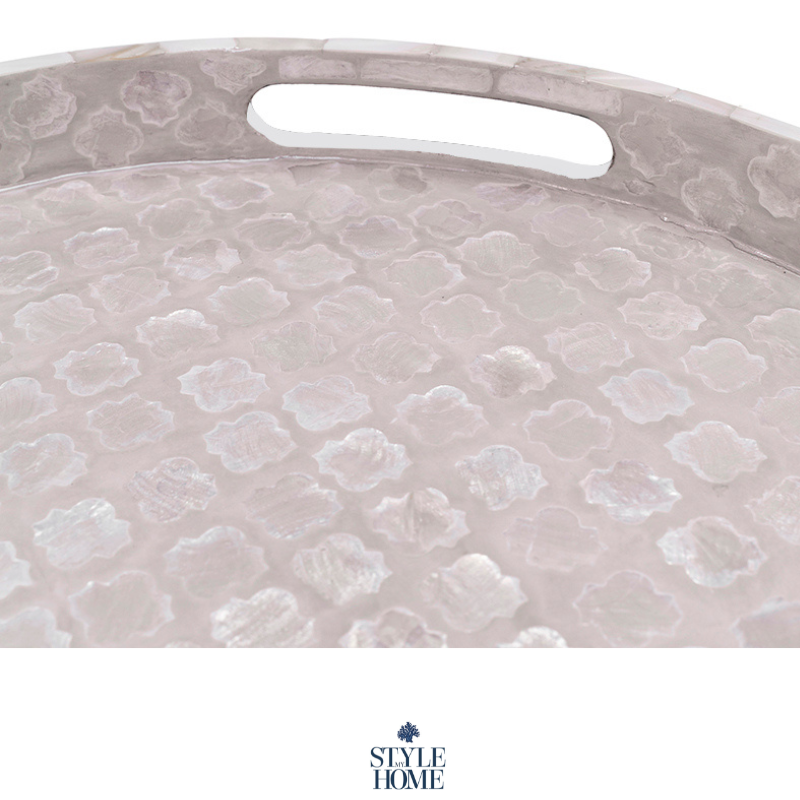 Quatrefoil Round Mother Of Pearl Tray- Neutral