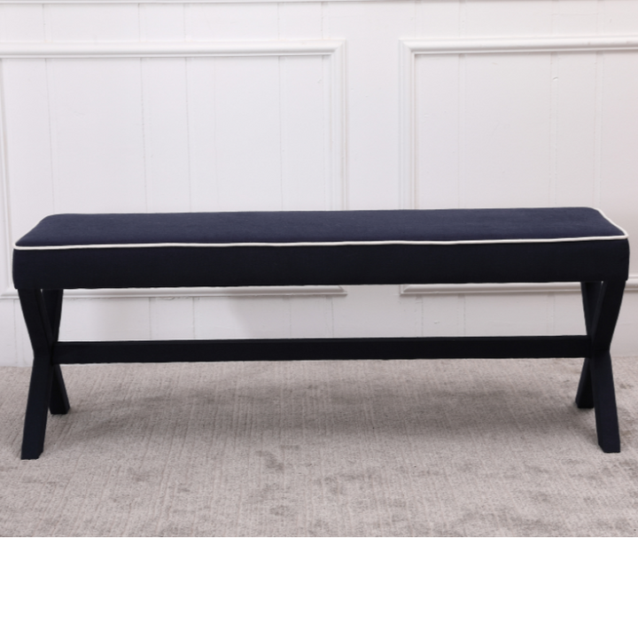 Hamptons cross leg bench seat linen