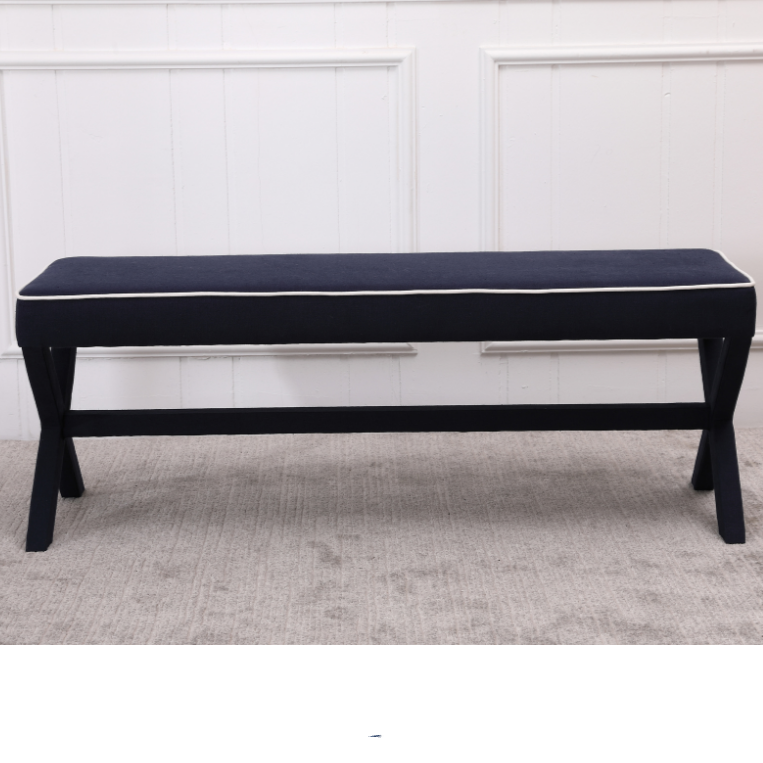 Hamptons cross leg bench seat linen