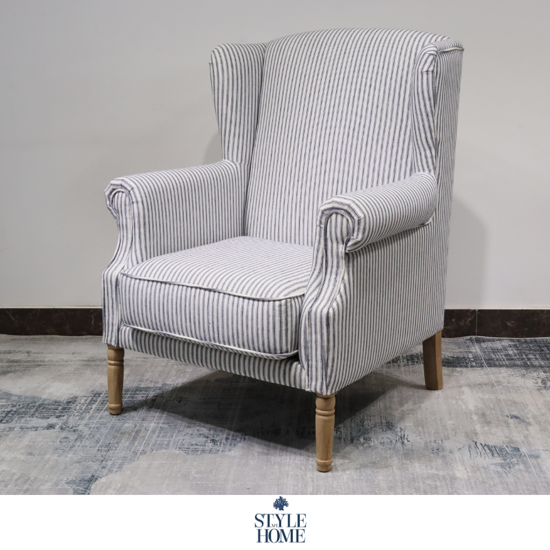 Hamptons stripe wingback armchair