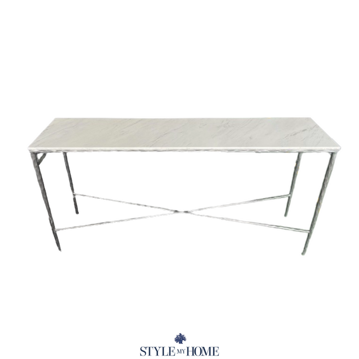 Soho Forged Silver Console Table With Marble Top