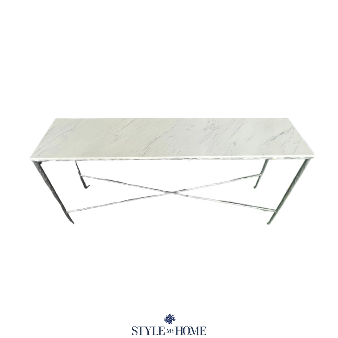 Soho Forged Silver Console Table With Marble Top