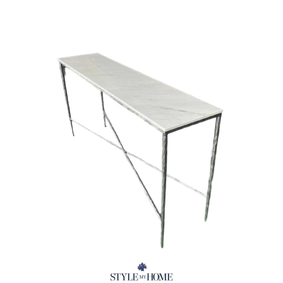 Soho Forged Silver Console Table With Marble Top