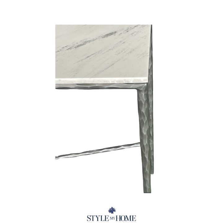 Soho Forged Silver Console Table With Marble Top