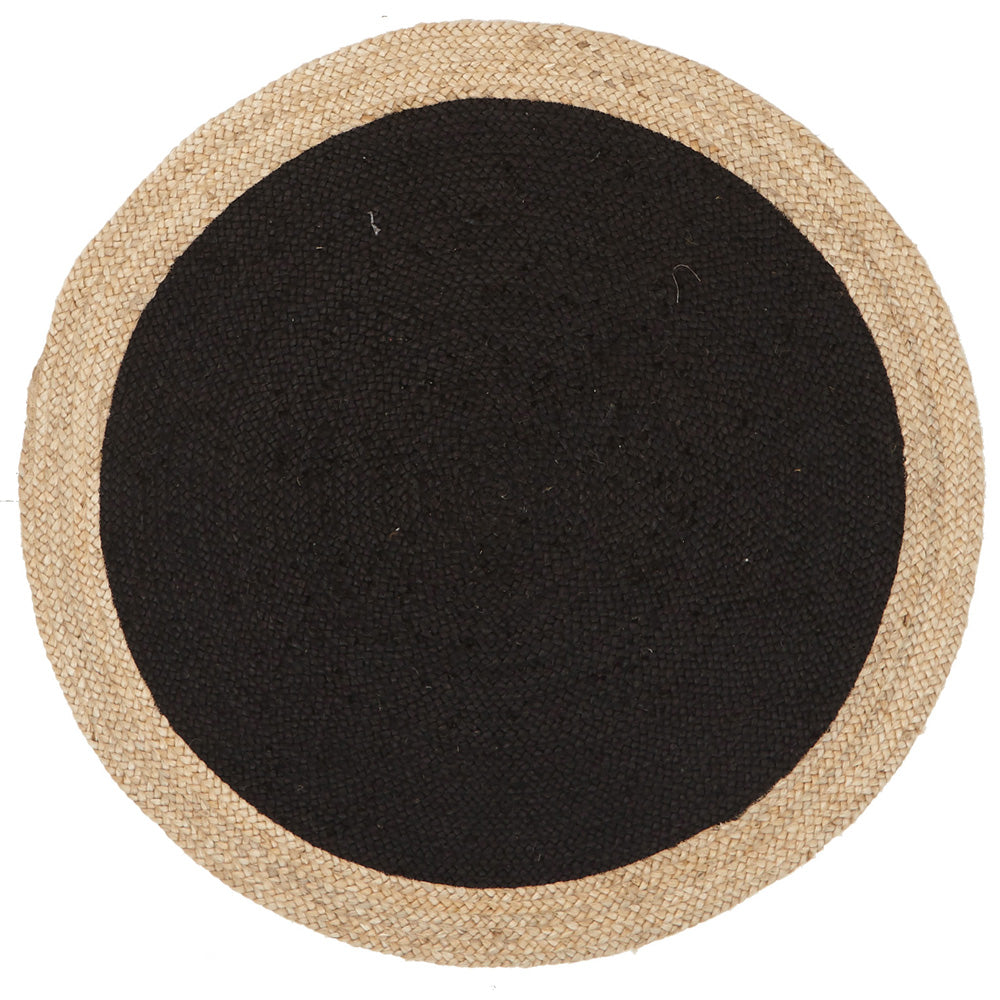 Round Jute Natural Rug Black