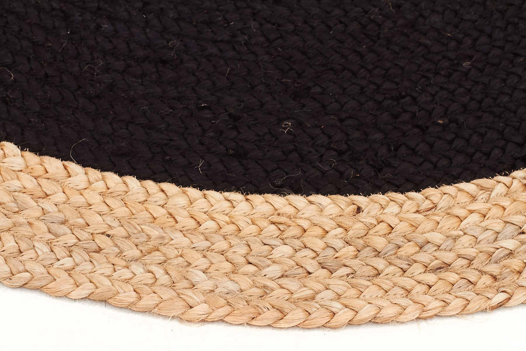 Round Jute Natural Rug Black