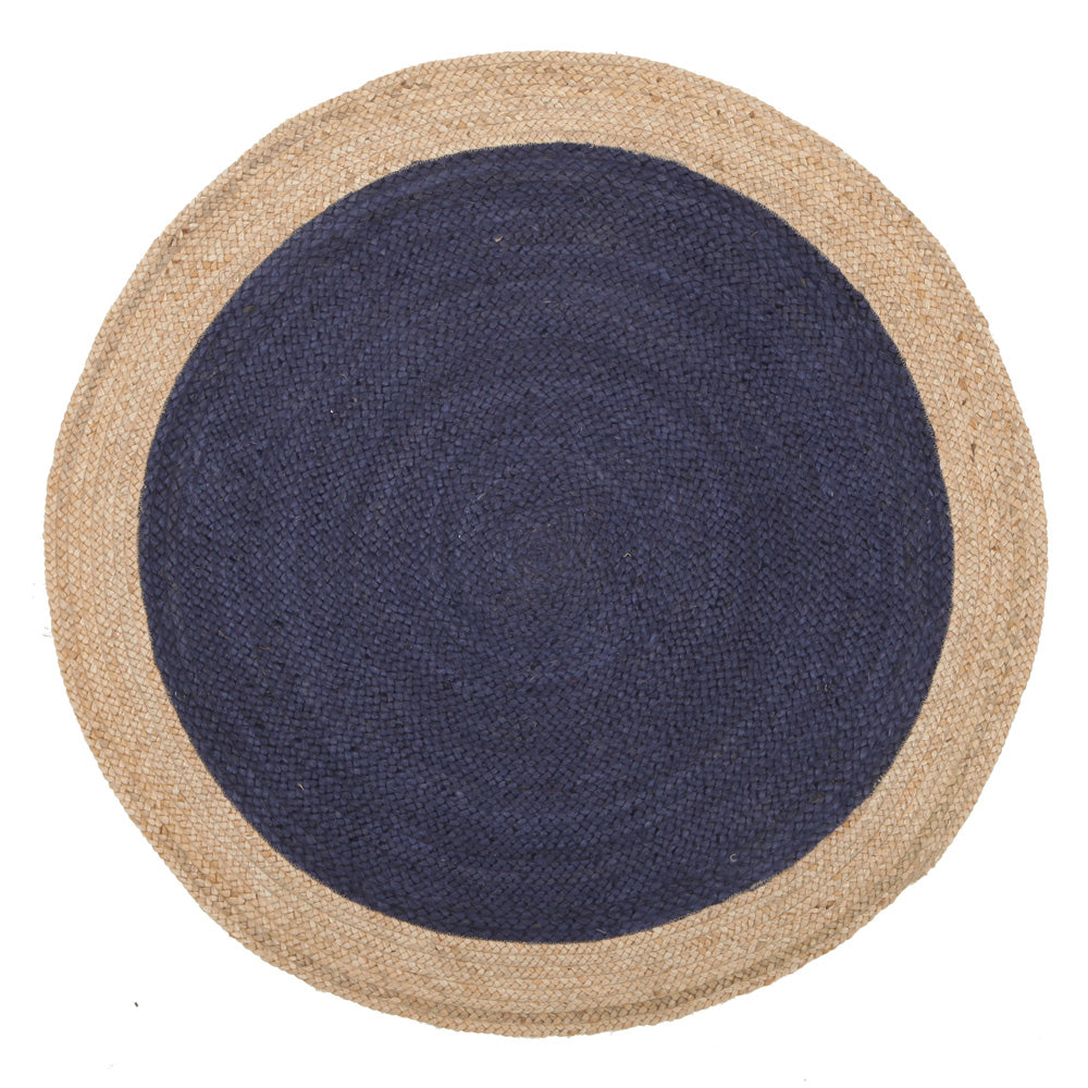 Round Jute Natural Rug Navy