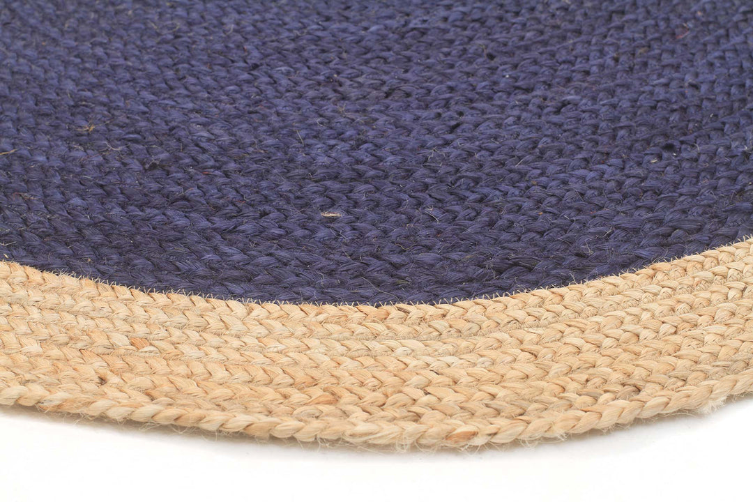 Round Jute Natural Rug Navy