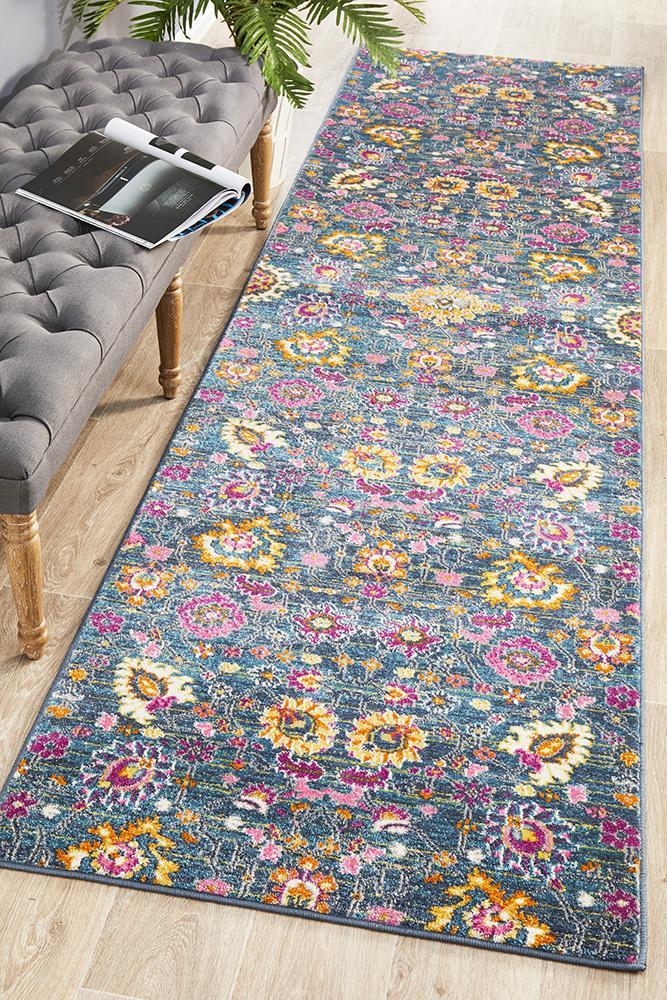 Babylon Blue Motif Runner Rug