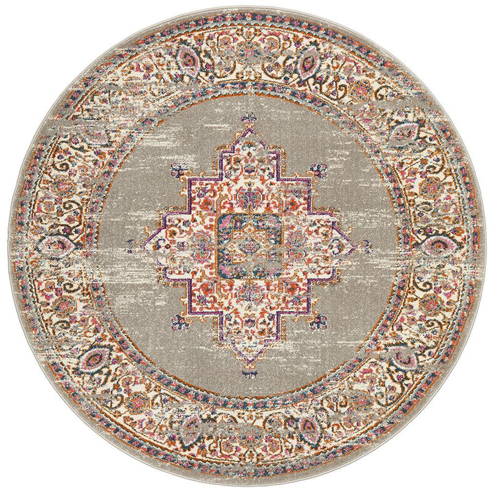 Babylon Ornate Grey Round Rug