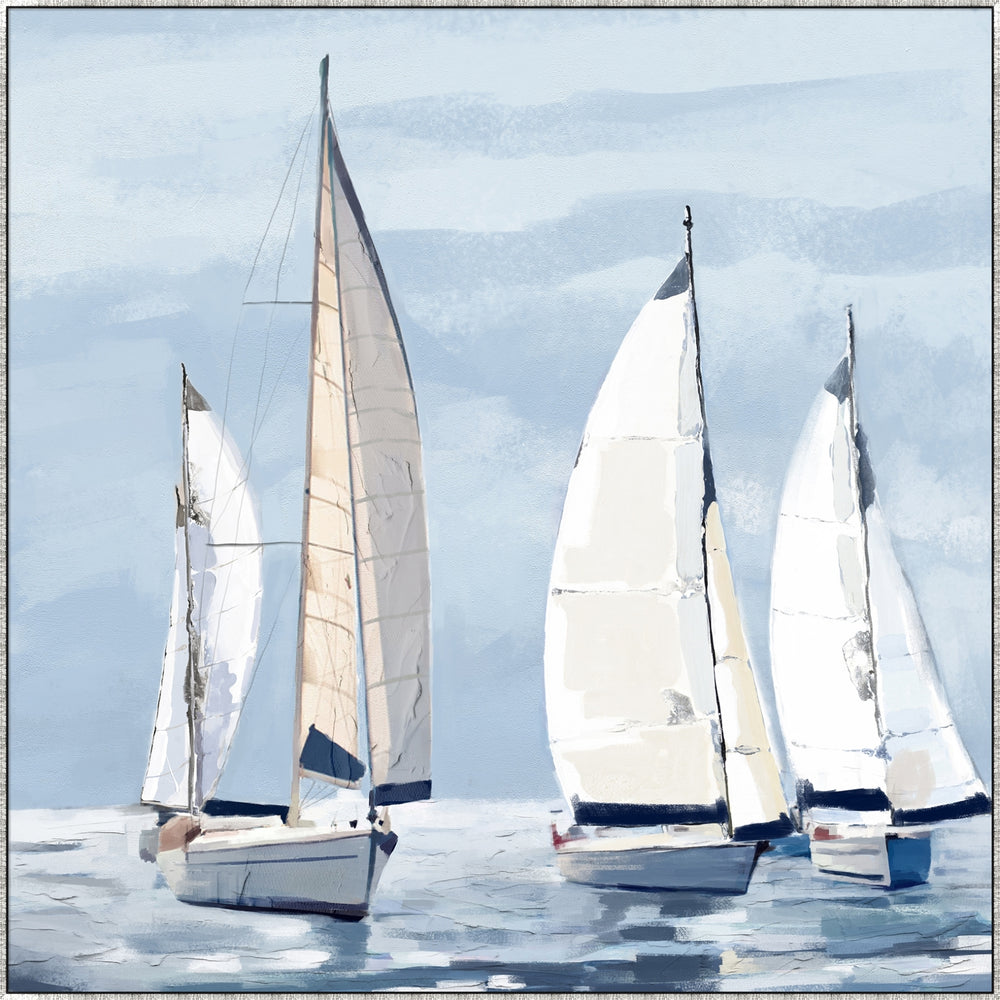 Hand-painted Hamptons seascape style canvas sailing boats