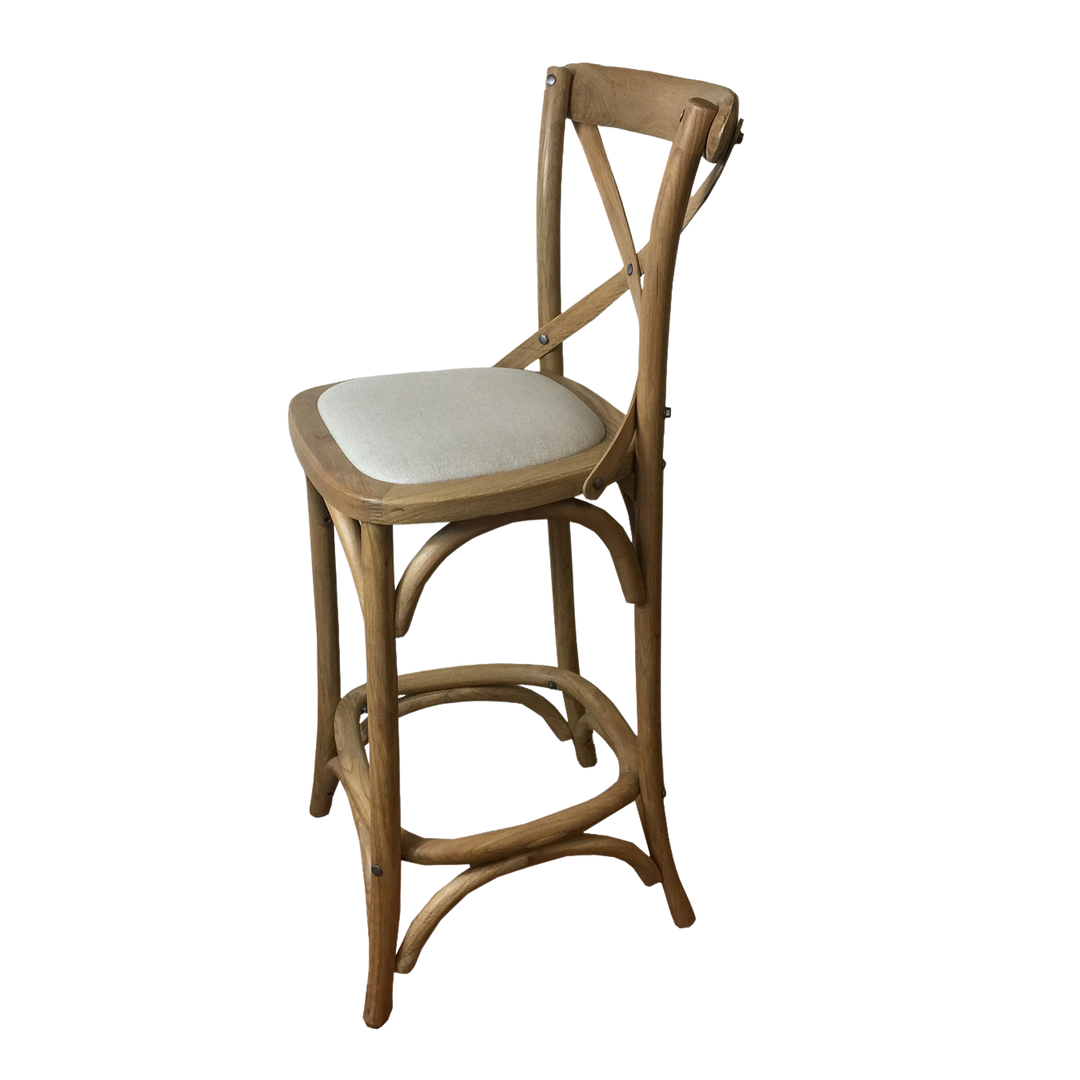 Carter Cross-back Kitchen Stool With Linen Seat