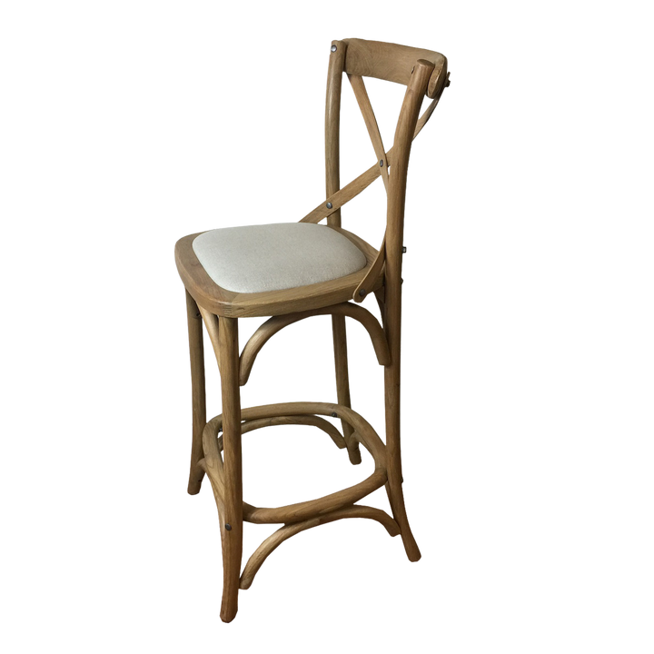 Carter Cross-back Kitchen Stool With Linen Seat