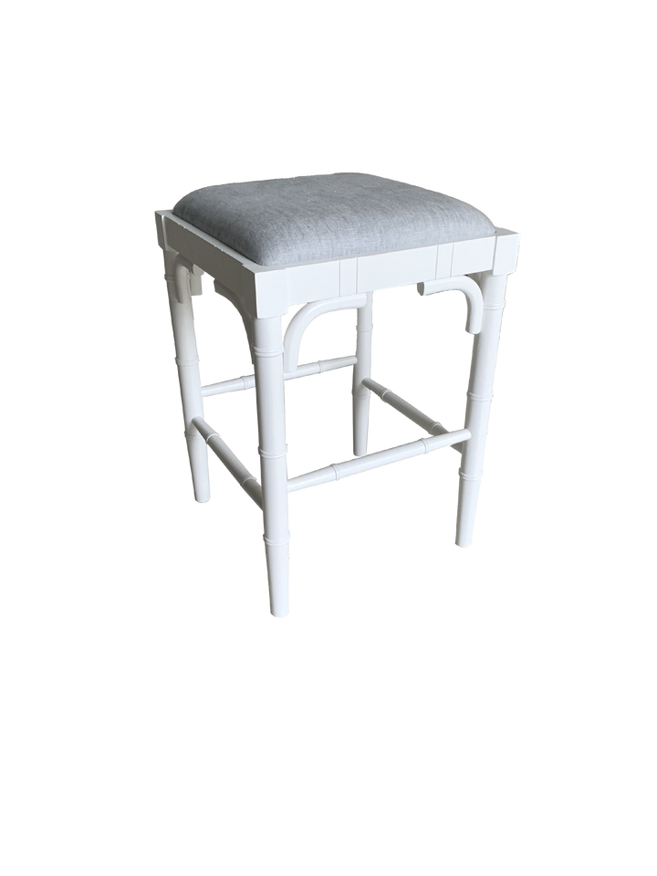 Traditional Chippendale Backless Stool With Padded Linen Seat