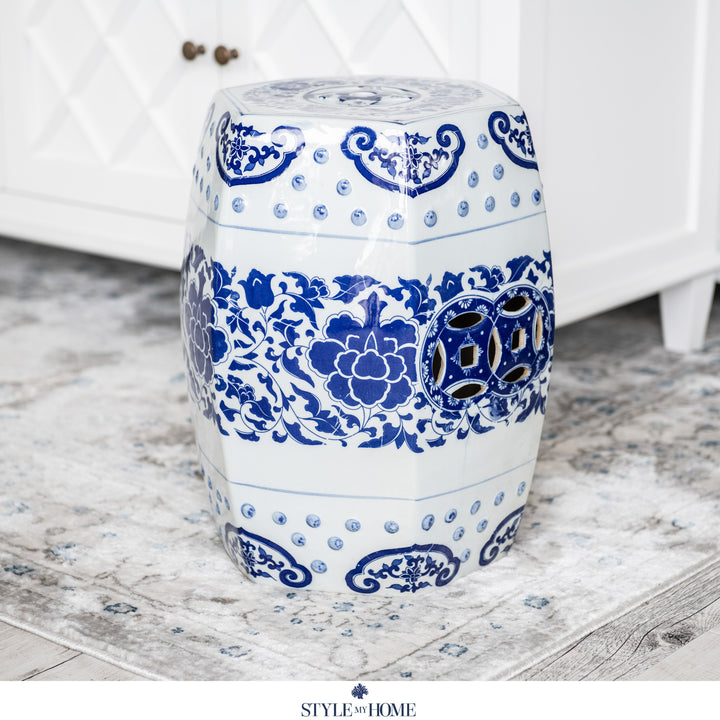 Midnight Blossom Hand-painted Ceramic Stool