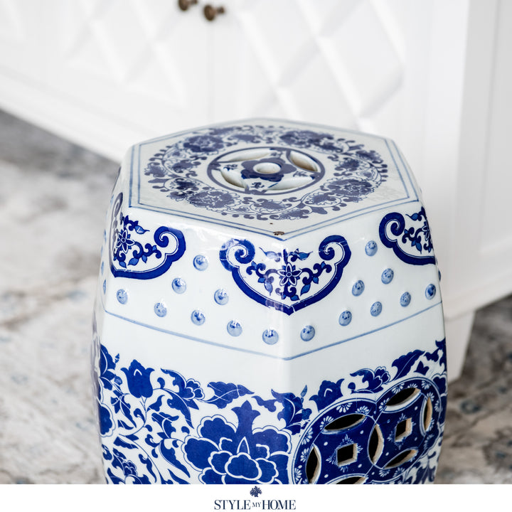 Midnight Blossom Hand-painted Ceramic Stool