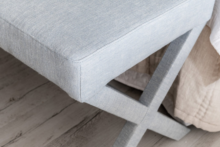 Hamptons cross leg bench seat linen