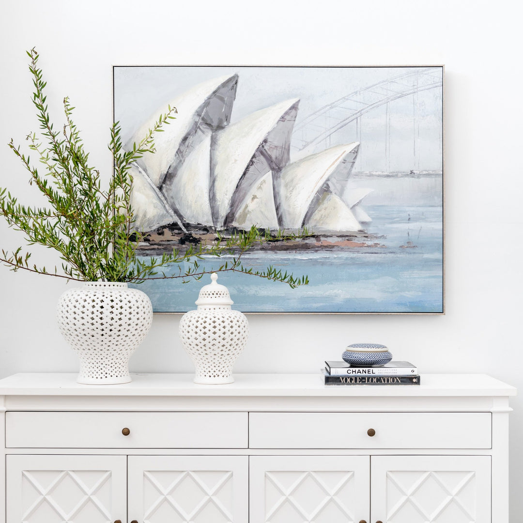 Sydney Harbour Canvas In Antique Silver Frame