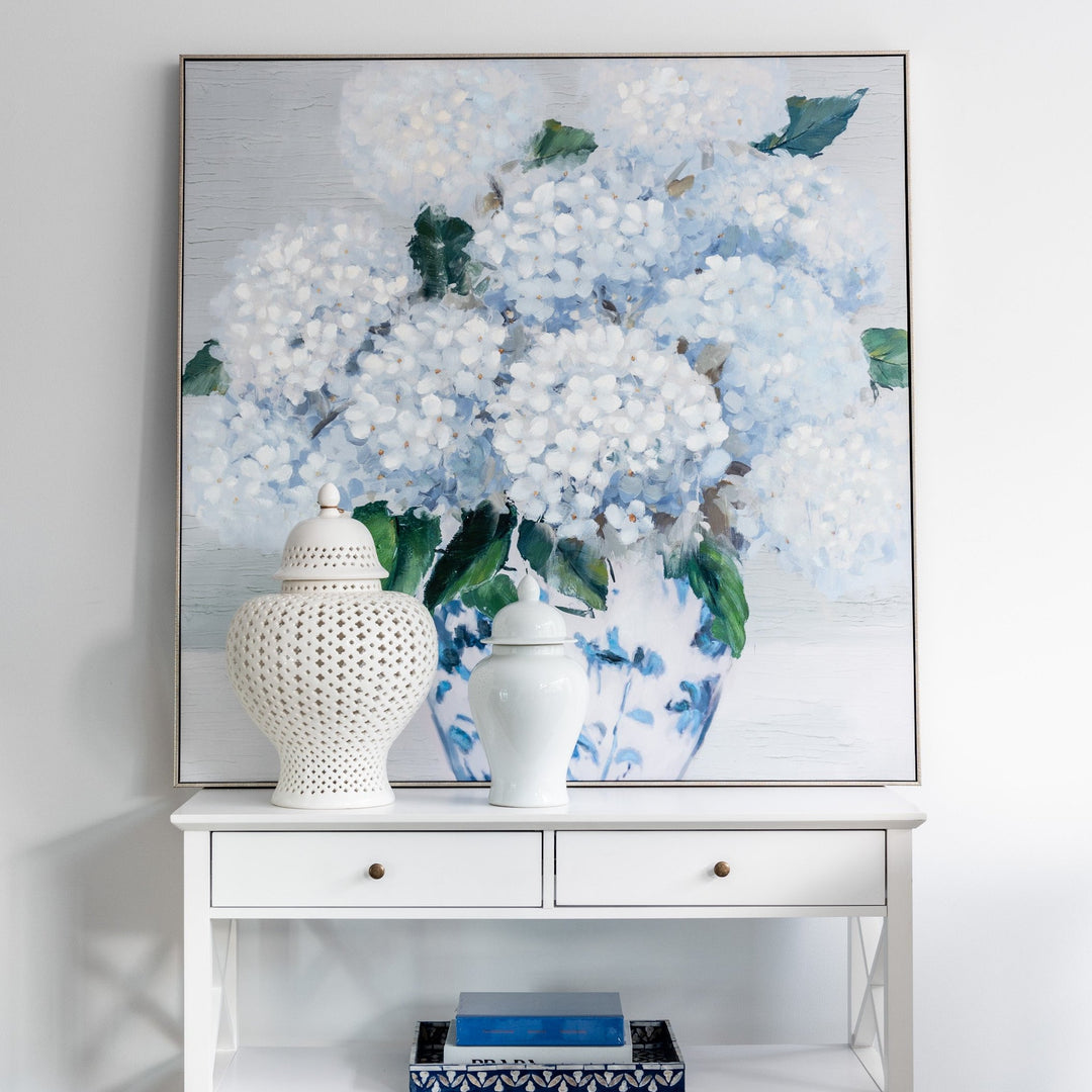 Hamptons Hydrangea Canvas In Antique Silver Frame