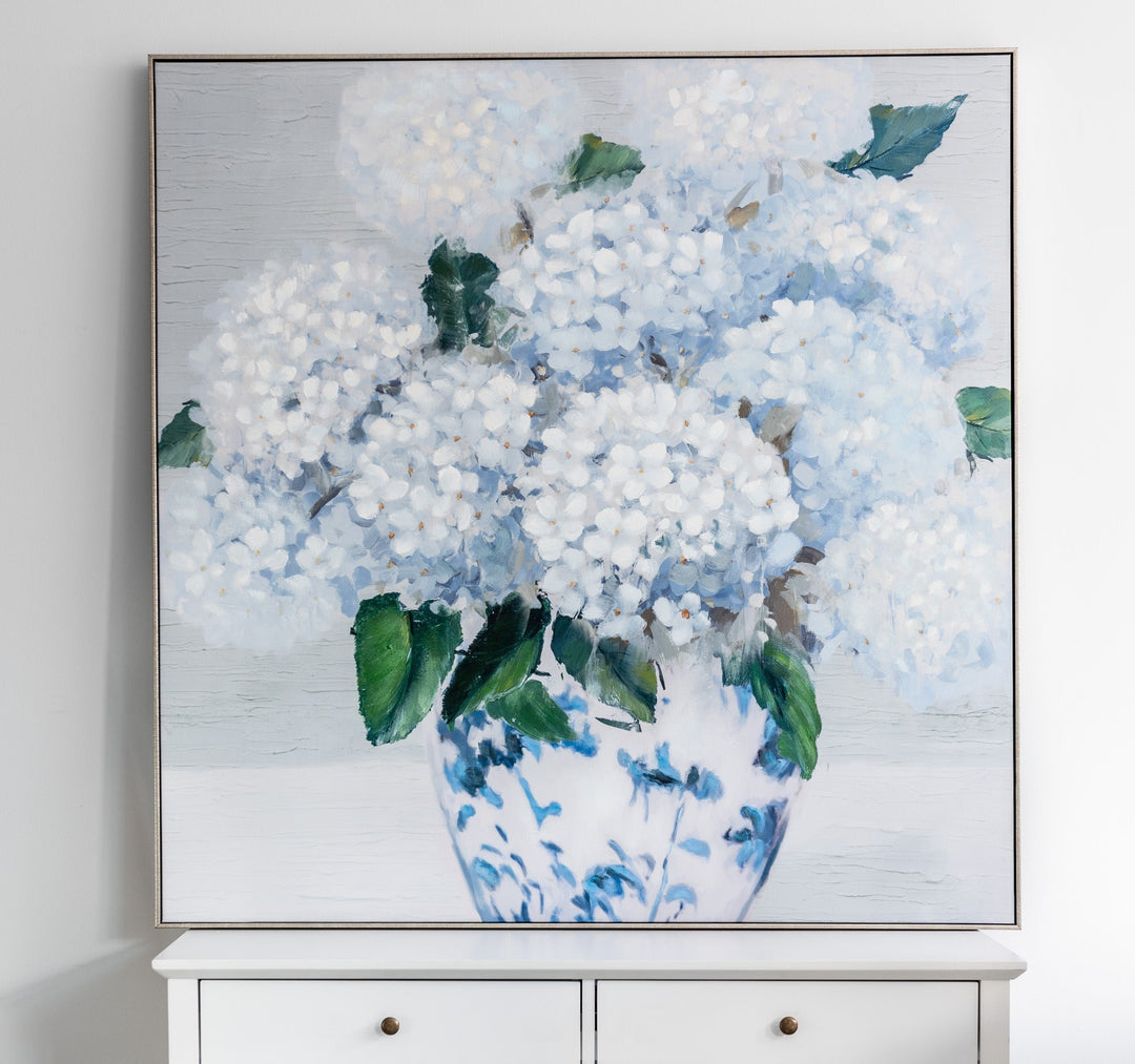 Hamptons Hydrangea Canvas In Antique Silver Frame