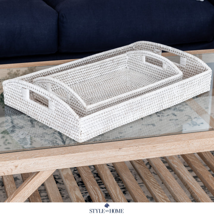 Morning White Rattan Tray Rectangle