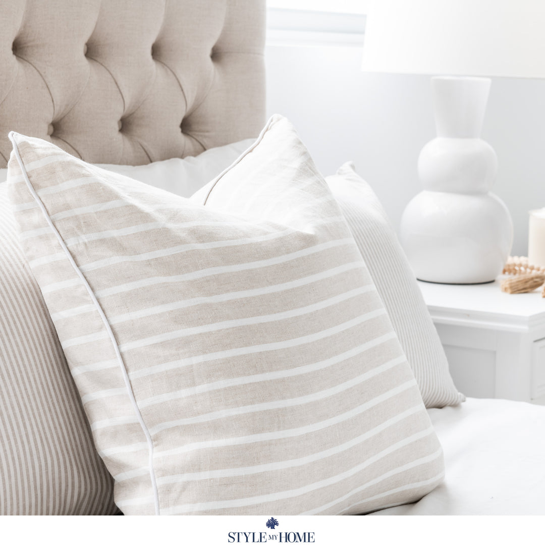 Threads 100percent Linen Square Cushion - Oatmeal With White Stripe