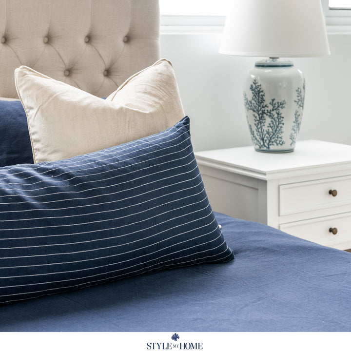 Threads 100percent Linen Extra Long Cushion - Navy Stripe