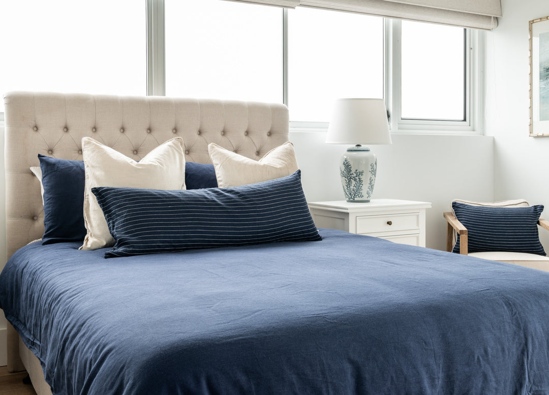 Threads Linen/cotton Quilt Cover Set - Navy