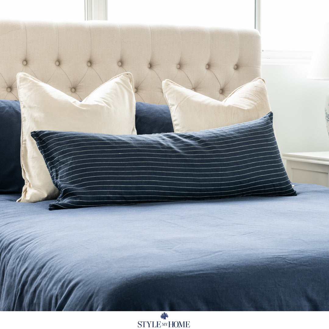 Threads 100percent Linen Extra Long Cushion - Navy Stripe