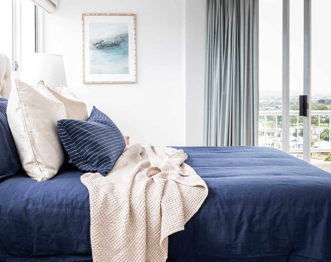 Threads Linen/cotton Quilt Cover Set - Navy