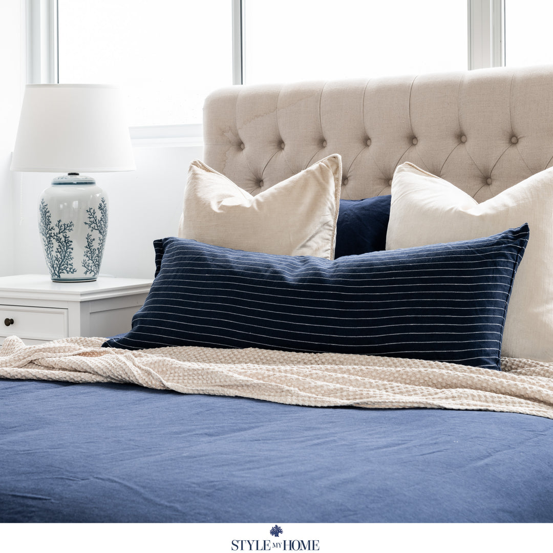 Threads 100percent Linen Extra Long Cushion - Navy Stripe