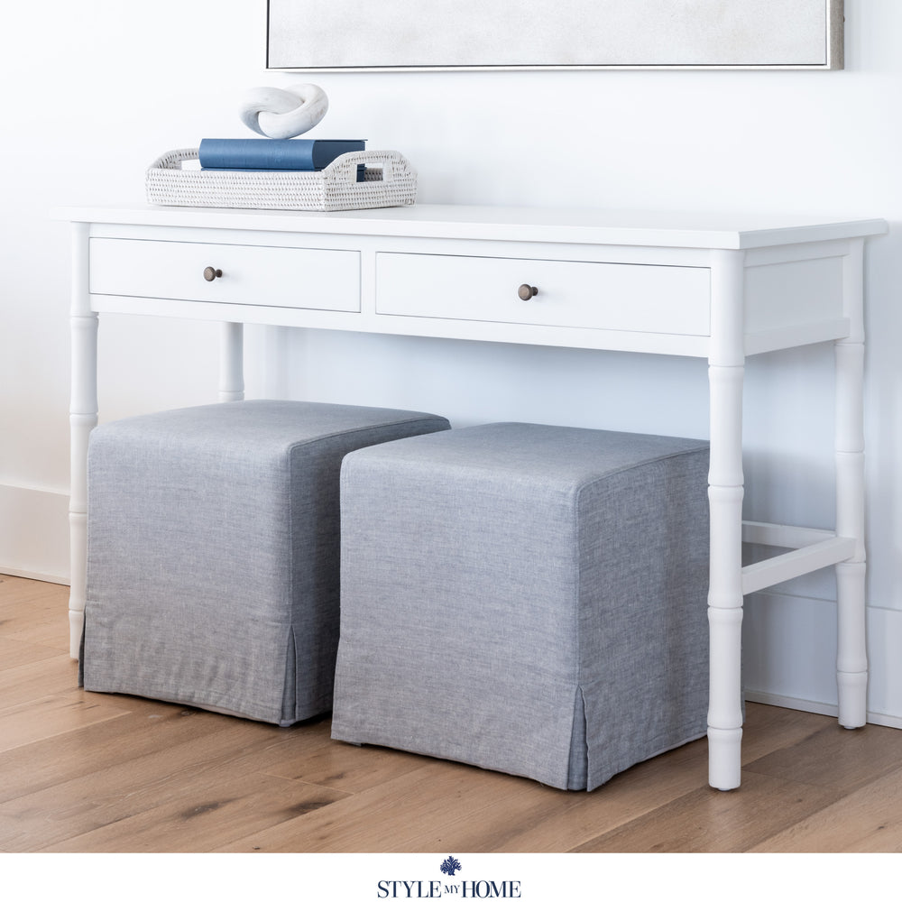 Coastal Hamptons cube ottoman with removable covers