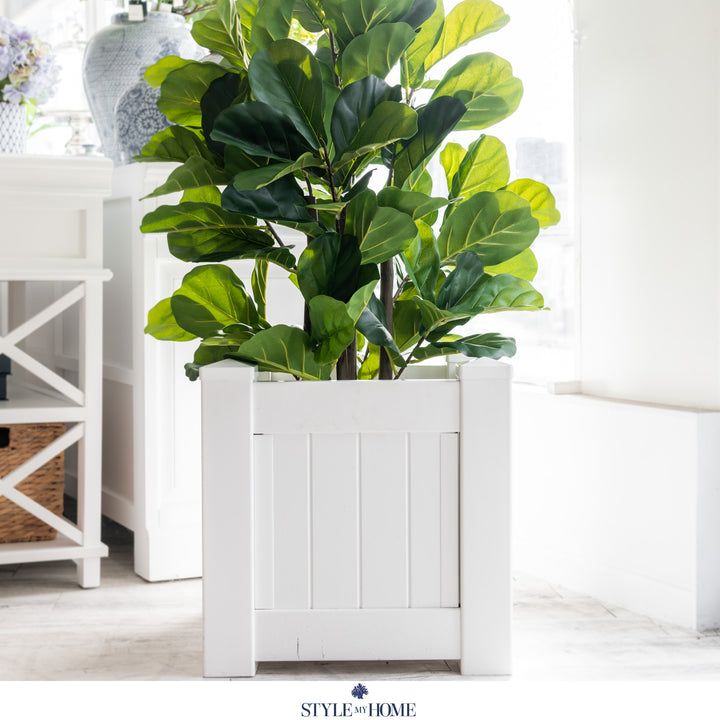 Hamptons Outdoor Square Pvc Planter Box - White